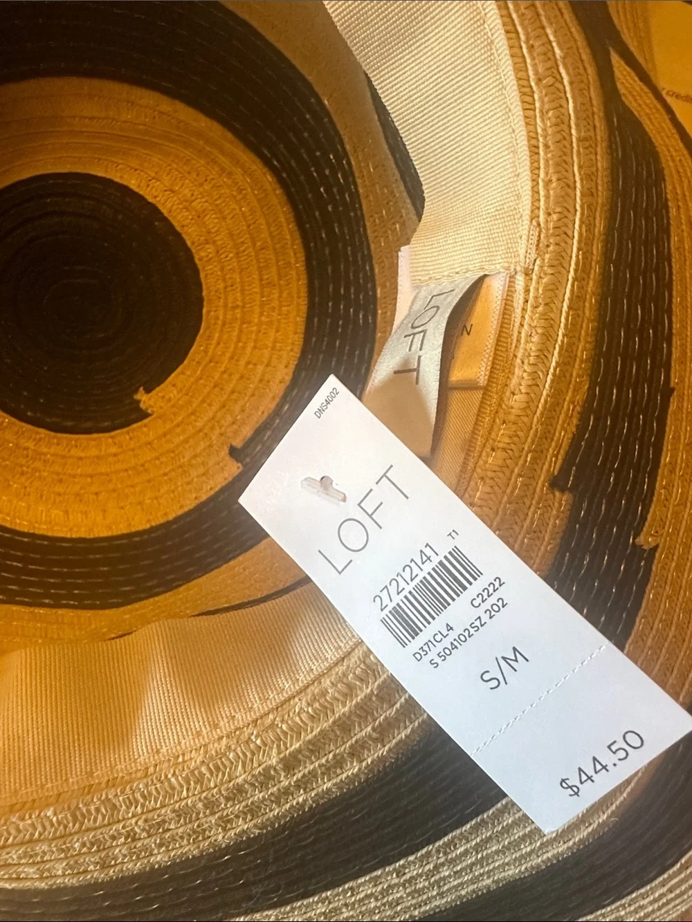 NWT LOFT Black & Natural Striped Floppy Straw Sun Hat